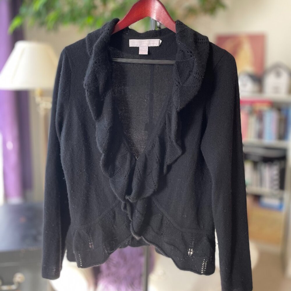 100% Cashmere Designer Black Cardigan
